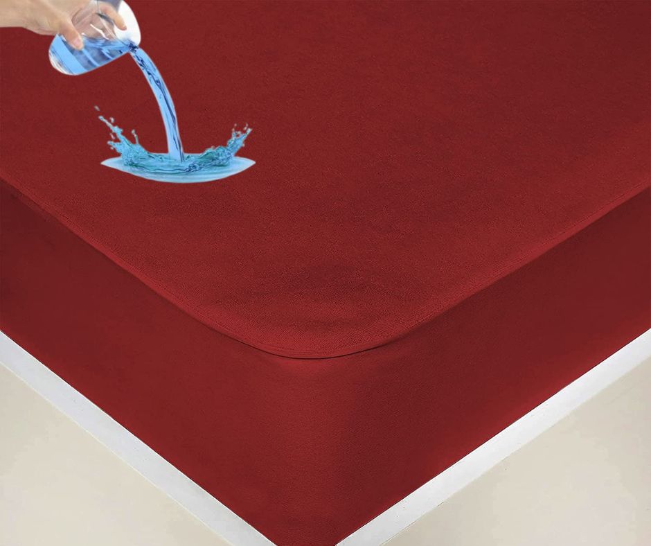 Premium Quality 100% Waterproof Fitted Style Mattress Protector- Blue Maroon